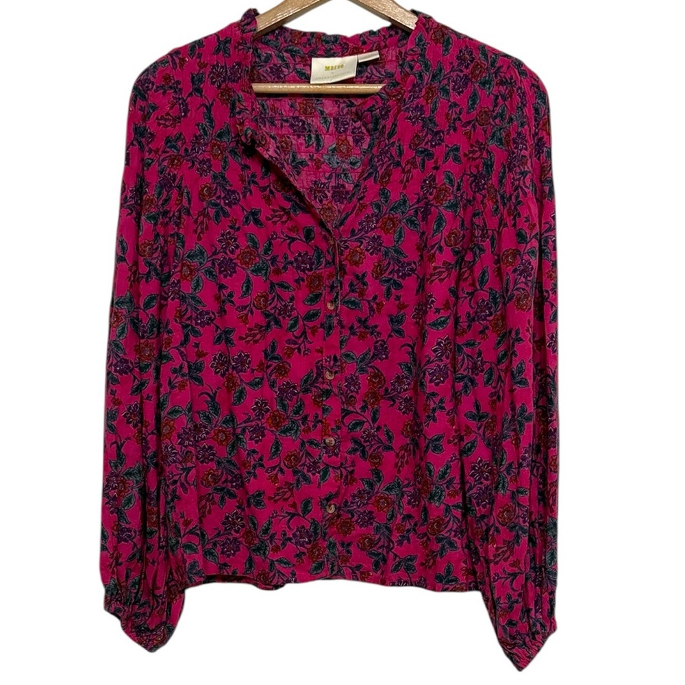 Maeve Anthropologie Floral Top Blouse Women's Size Small Pink Button Front